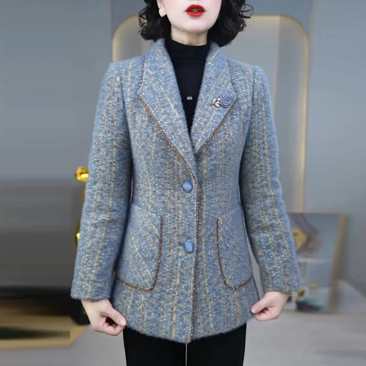 法式精致加棉加厚毛呢外套2025冬季新款女士洋气修身显瘦保暖大衣