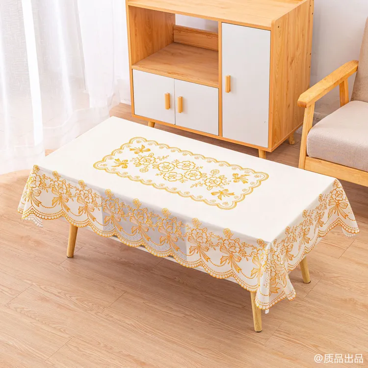 90*140欧式米色印花PVC长方形大桌布家用防水防烫免洗加厚高颜值