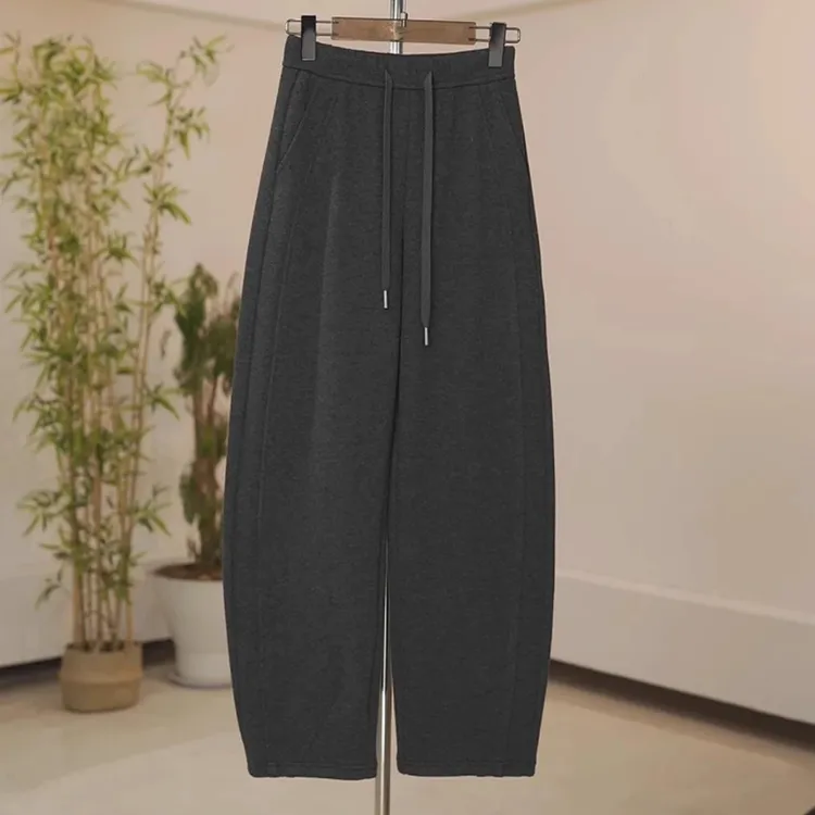 黑灰色加绒弯刀裤女2025新款秋冬季卫裤高级感垂感羊毛镰刀香蕉裤