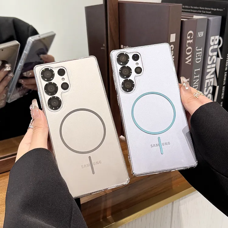 不发黄适用于三星s25ultra手机壳超薄透明s24细圈无线磁吸plus硬