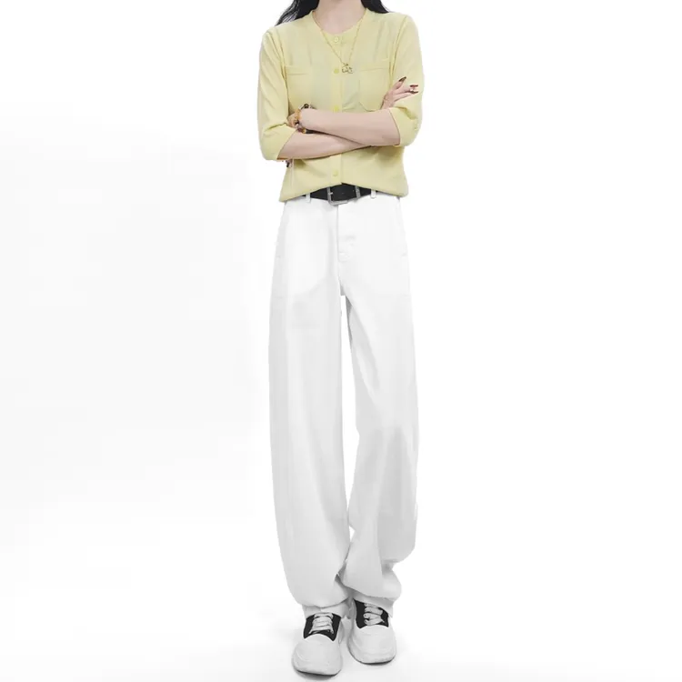 白色牛仔裤女2025夏季薄款弯刀裤高腰宽松显瘦设计感休闲直筒裤子
