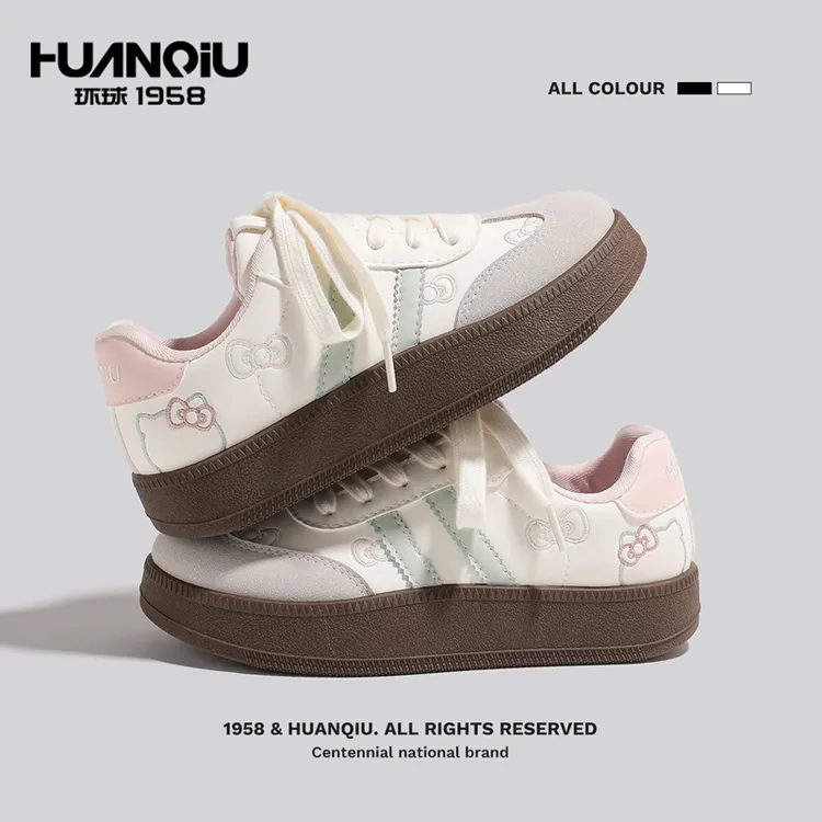 环球爆款时尚百搭潮流休闲鞋刺绣厚底增高鞋板鞋复古阔腿裤必备鞋