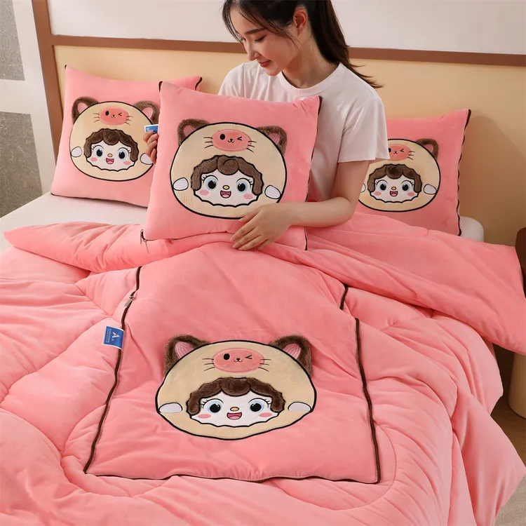 婴儿绒抱枕被子两用二合一多功能车载加厚冬季办公室午睡枕头汽车