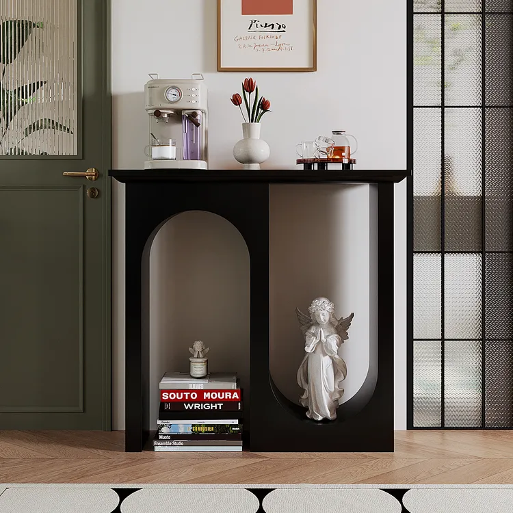 法式玄关桌入户艺术极简黑色装饰柜走廊靠墙双拱形设计置物架隔断