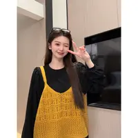 时尚复古针织吊带钩花单件背心女秋外发叠穿针织衫