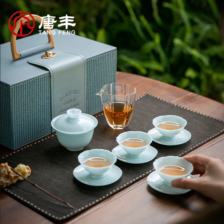 唐丰高端冰种玉瓷盖碗茶具礼盒国庆中秋节礼物乔迁结婚实用伴手礼