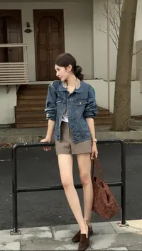 【小众设计感格纹拼接复古牛仔外套】SY6163