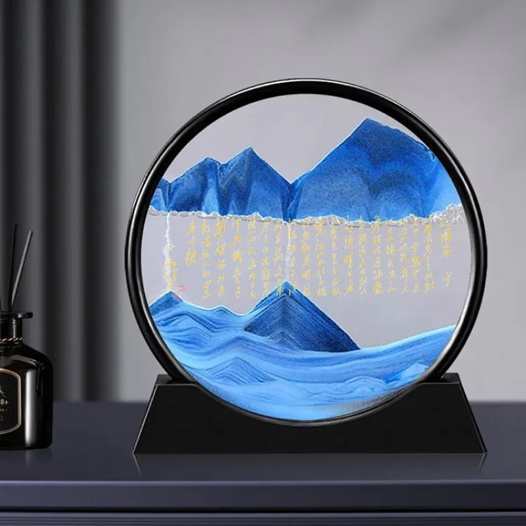 沁园春雪诗词3d流沙画圆形玻璃工艺品 沙漏创意礼品桌面摆件装饰