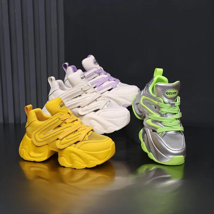 千之恋增高6CM2025夏季新款透气老爹鞋时尚真皮软底透气运动女鞋