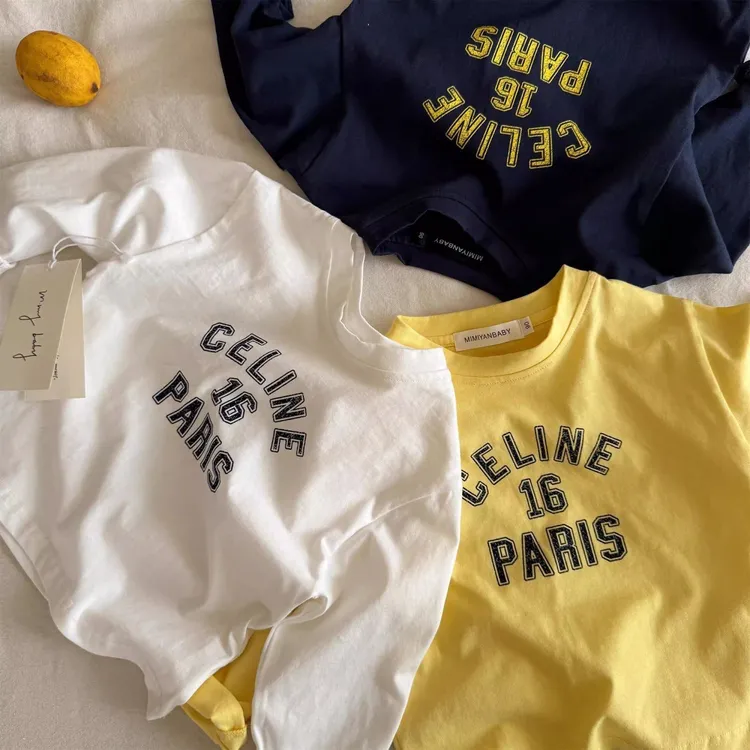 儿童T恤2025纯棉男童女童日系字母长袖打底衫宝宝小童百搭上衣