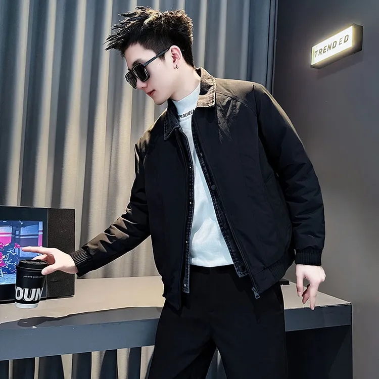 假两件牛仔拼接棉服男款冬季新款高级感保暖棉袄男士休闲棉衣外套