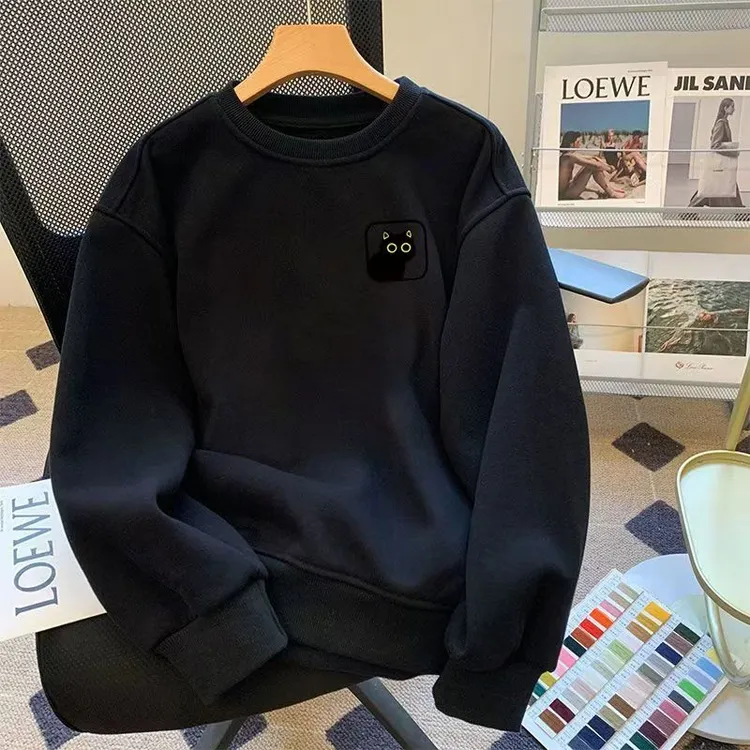 雅鹿男装男士爆款保暖加绒百搭休闲圆领卫衣潮流高档帅气宽松印花