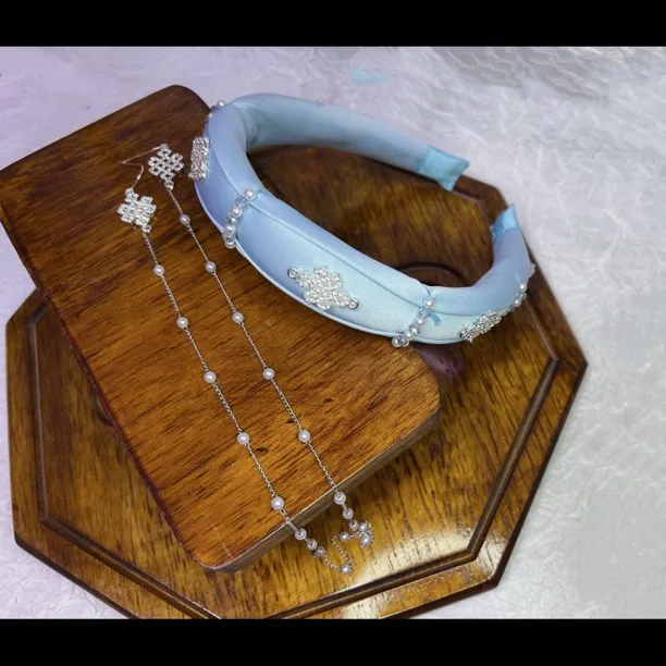 蒙古元素民族风发箍蓝色气质百搭头饰头箍时尚网红耳链套装（一套）