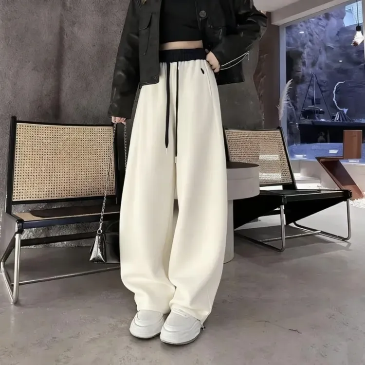 （5009）爆款加绒高品质（原标原版）女束脚两穿拼色刺绣阔腿裤休闲裤