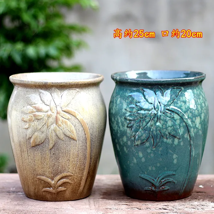 粗陶大号老桩陶罐简约绿植兰花三角梅花盆透气月季陶瓷景观陶瓷