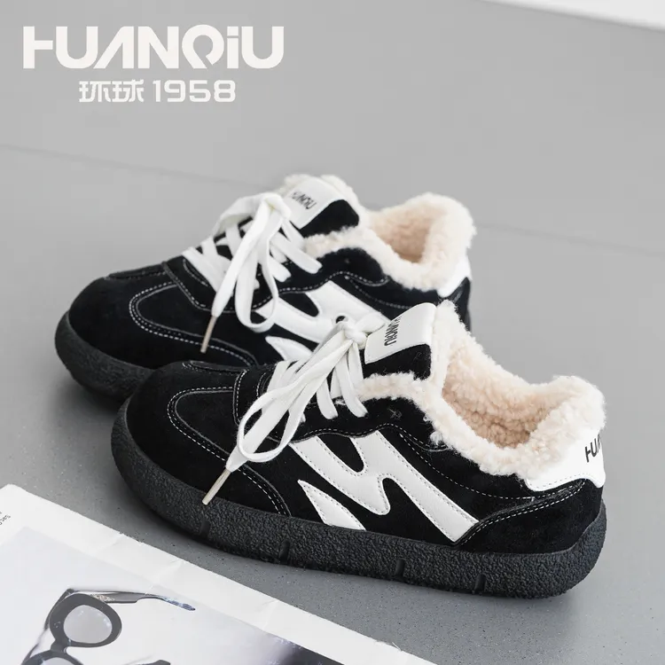 环球2025冬季新款加绒保暖休闲板鞋时尚百搭休闲鞋潮流系带女鞋