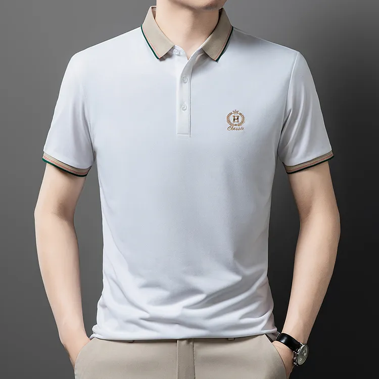 夏季男士短袖t恤冰丝保罗高端刺绣翻领Polo衫时尚百搭半袖上衣男