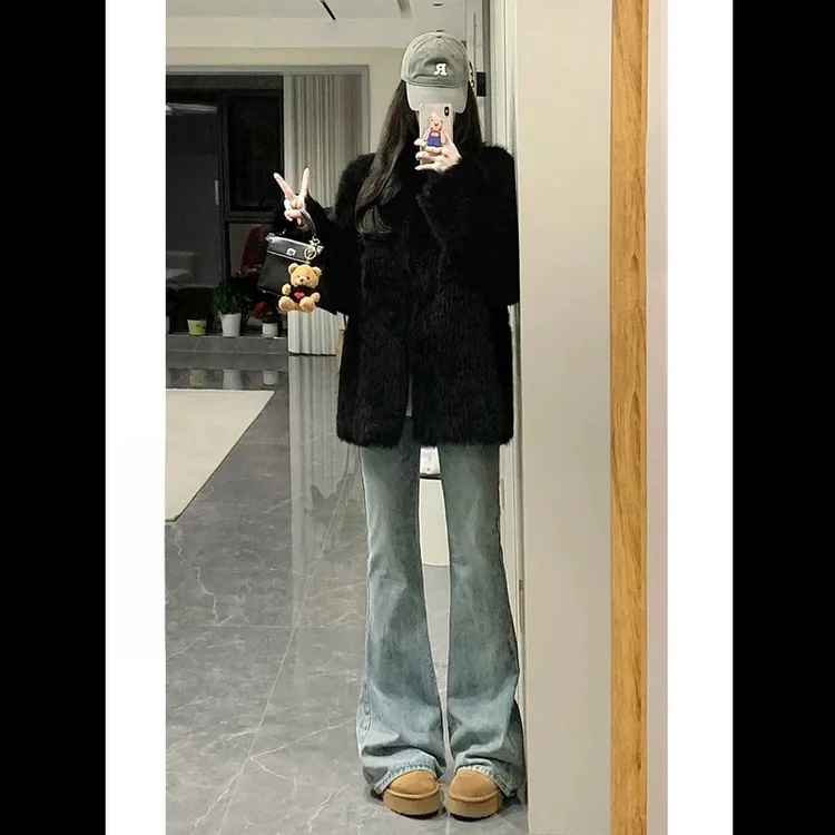 【秋季新款】怀旧蓝高弹力微喇叭显高显瘦牛仔裤女款爆款2025新款