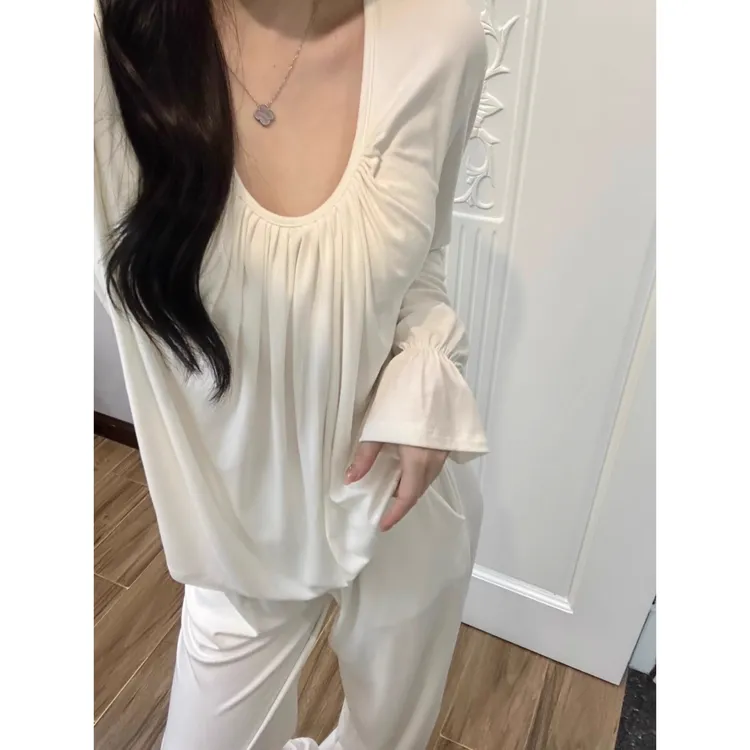 代尔睡衣女春秋套装2025款带胸垫舒适长袖长裤高级感家居服两件套