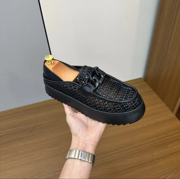 新品真皮牛皮男士编织网孔凉鞋休闲舒适男鞋帅气潮高级感欧货个性