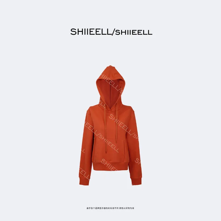 SHIIEELL【焦点橘红】重磅精梳棉定染橘连帽休闲宽松长袖卫衣Z8158