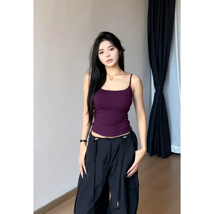 纯欲辣妹紫色带胸垫可调节肩带吊带女夏季新款修身显瘦外穿上衣