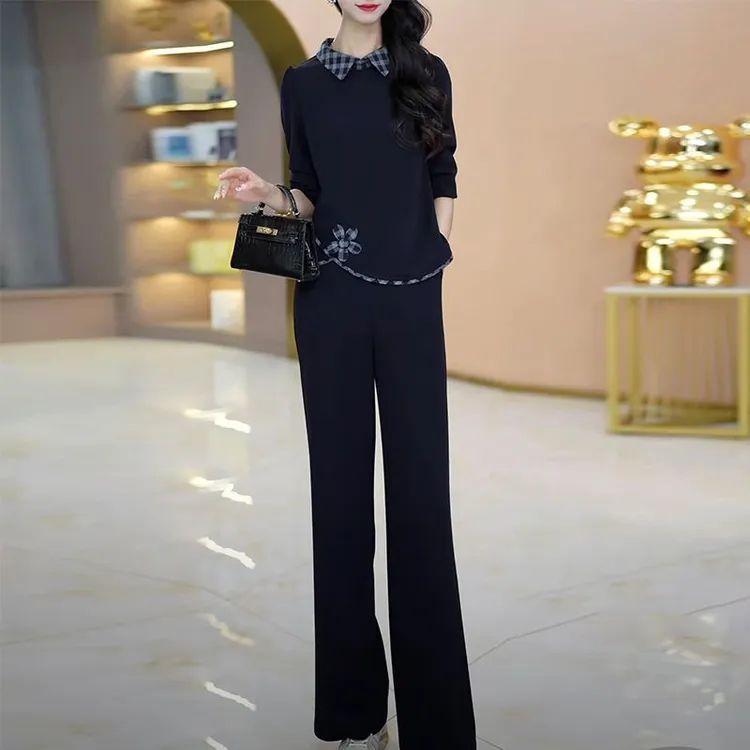 高级斜纹精纺气质时尚减龄俩件套2025秋季女装新款修身显瘦俩件套