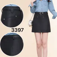 3397#-3(裙长42)高腰显瘦PU皮A字包臀开叉半身裙秋冬季小个子百搭