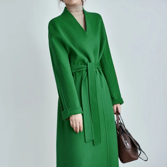 驼色无领双面中长女外套宽松新款2025冬季羊绒羊毛外套高端