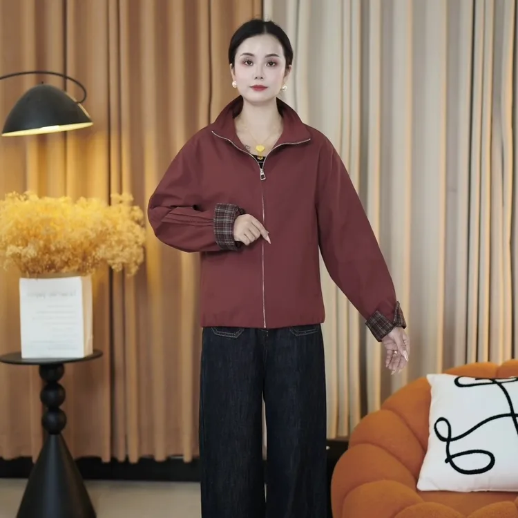 【CFNZ】春秋季女士新款长袖户外休闲风纯色立领短款时尚外套