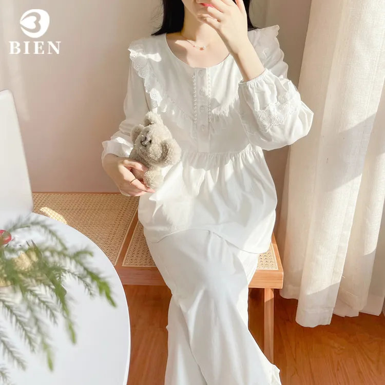 BIEN纯棉睡衣女春秋季甜美可爱公主风家居服针织棉2025年新款套装