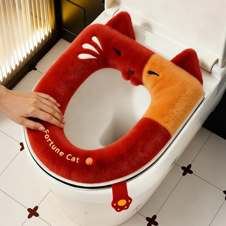 马桶坐垫2025新款马桶垫冬加厚厕所家用毛绒可爱红色拉链保暖加绒