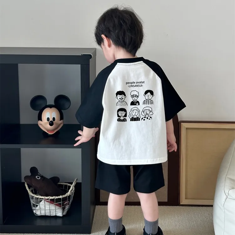 男童女童纯棉打底衫撞色短袖t恤洋气儿童夏装潮流帅气宝宝半袖