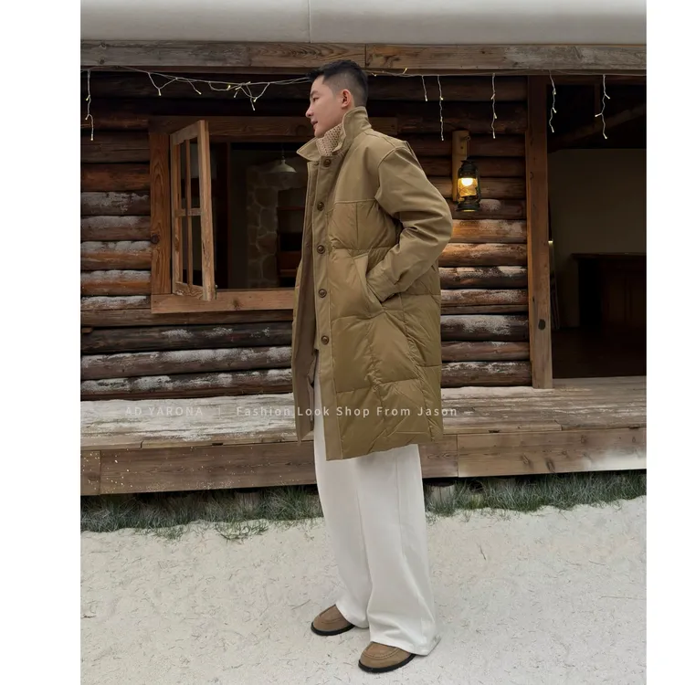 AD YARONA【挪威】粗花呢针织拼接中长款男士假两件羽绒服