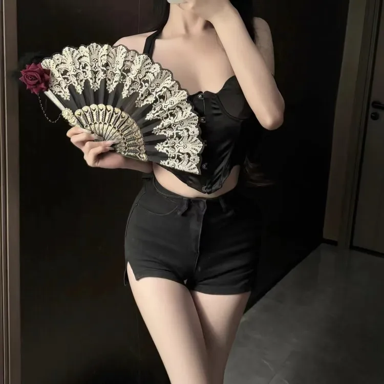 「中式祥云纹」折扇红色中式舞蹈便携折叠扇子婚礼摄影拍照折扇女款