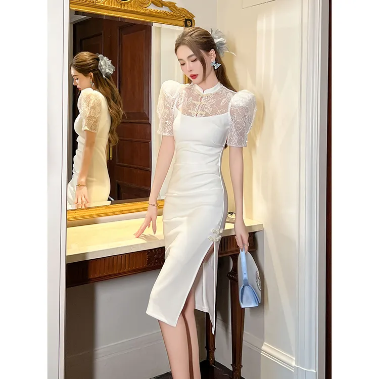 高冷御姐风连衣裙女2025新款夏高端轻奢小众包臀开叉收腰白色裙子