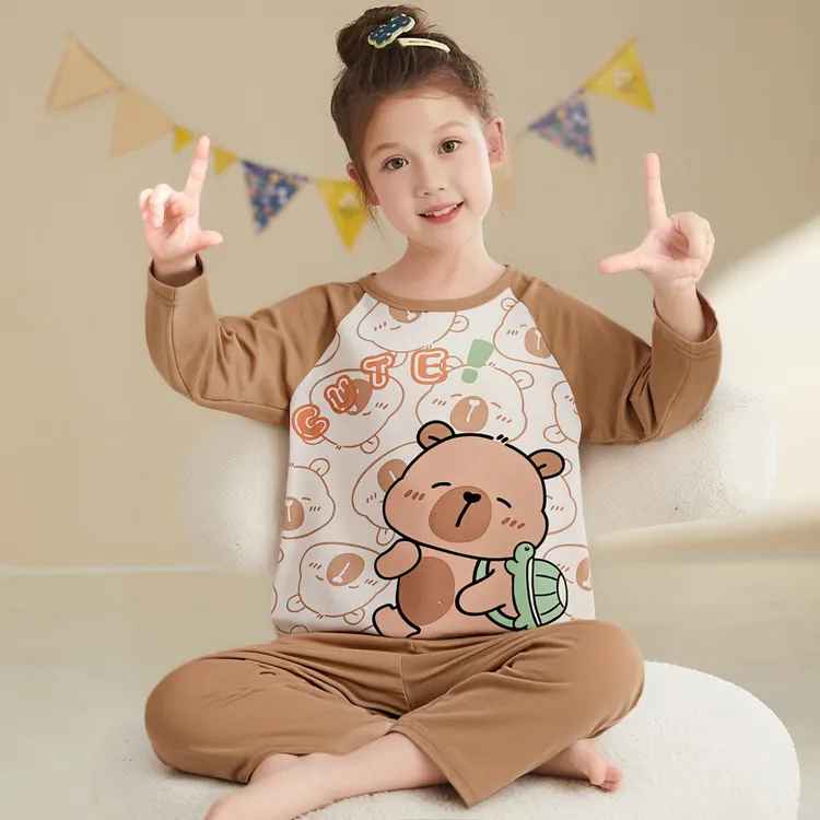春秋季女童纯棉睡衣长袖套头甜美可爱中大童母女家居服套装6220