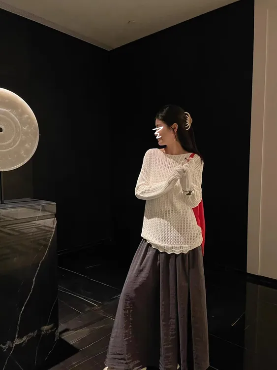 法式优雅入秋穿搭套装镂空长袖针织罩衫女秋季大裙摆半身裙两件套