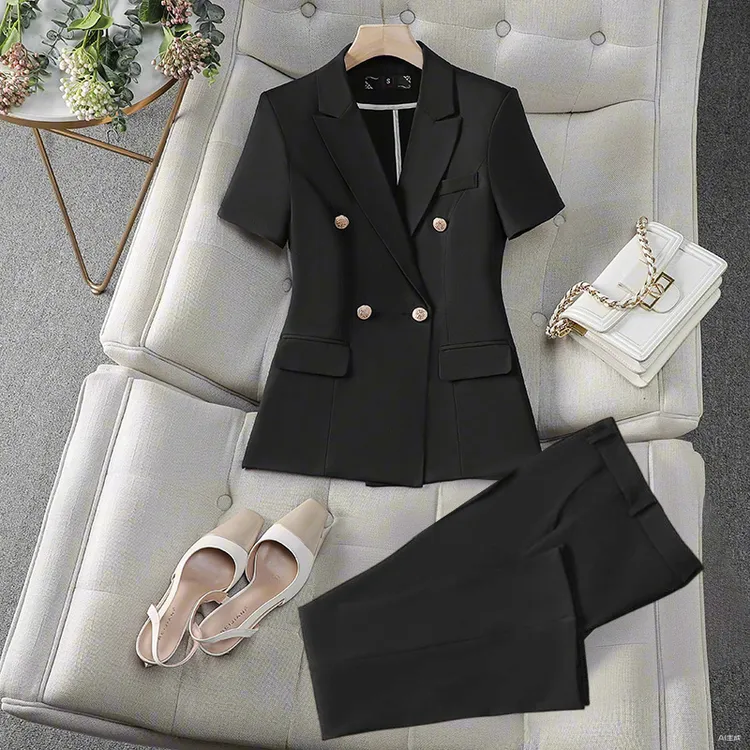 职业装女性套装时尚高端西装外套女款爆款2025新款两件套夏天薄款