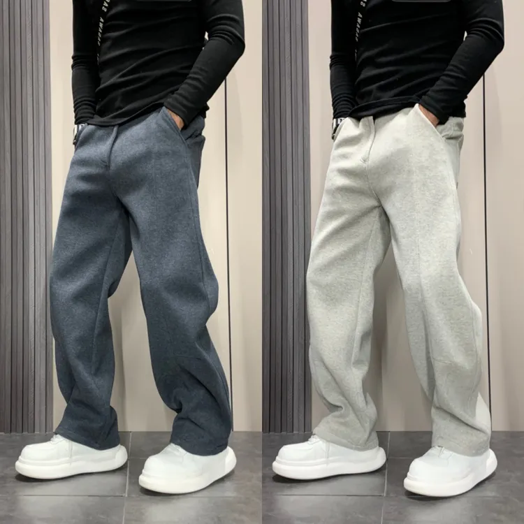 男士裤子男款秋冬款痞帅慵懒风高级感长裤潮男简约纯色休闲直筒裤