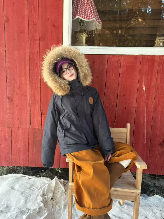 真貉子连帽毛领男女同款羽绒服工装派克时尚百搭情侣韩版宽松