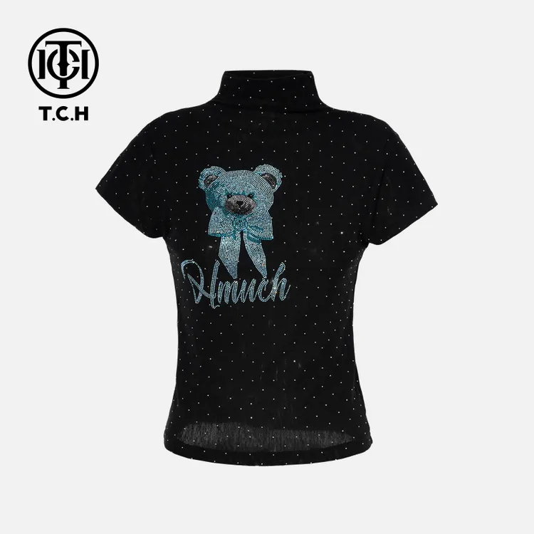 年终大促款烫钻时尚休闲百搭小熊针织T恤女T75C09E5007轻奢tch