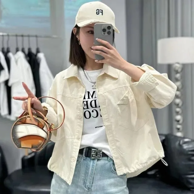 小个子简约长袖衬衫薄款外套夹克衫2025春秋韩版宽松短款衬衣女