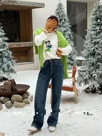 100牛仔裤女冬新款直筒裤时尚休闲显瘦高腰直筒裤