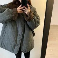 (运补5元)秋冬圆领长袖宽松百搭羊羔毛两面穿保暖复古棉衣外套女