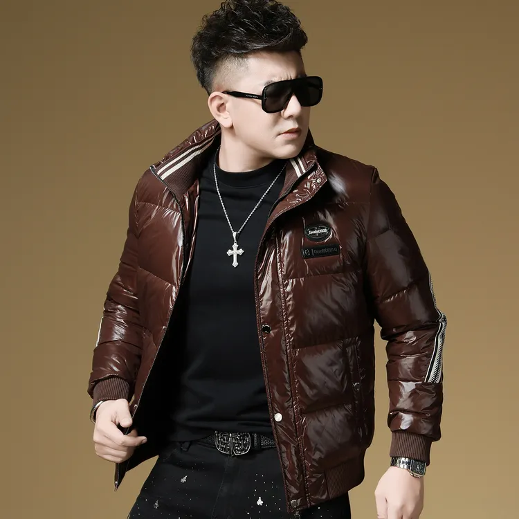 欧货高端潮牌防寒保暖外套男2025新款冬季立领刺绣亮色男士羽绒服