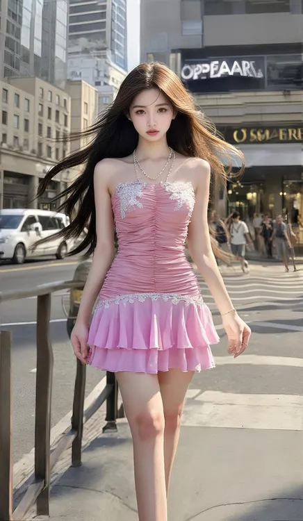 夏季2025新款粉色一字领抹胸设计感收腰连衣裙温柔甜美纯欲千金风