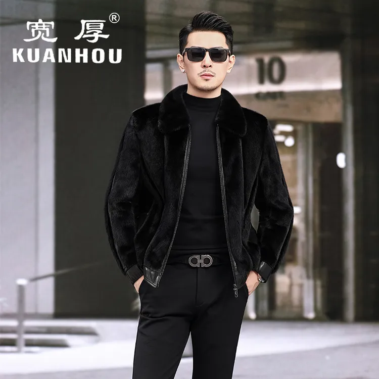 貂皮大衣男士短款整貂夹克山羊皮真皮皮衣鹅绒服保暖防风外套皮草