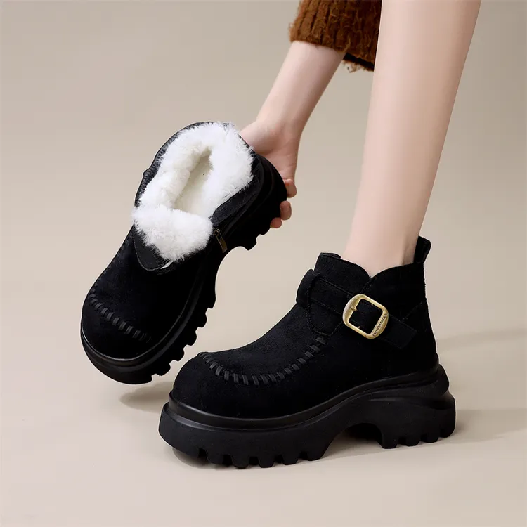 勃肯鞋女羊毛内里2025秋冬新款时尚百搭厚底增高洋气低帮短靴女