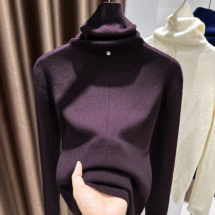 高级感紫色高领毛衣女秋冬保暖内搭堆堆领百搭长袖针织打底衫上衣